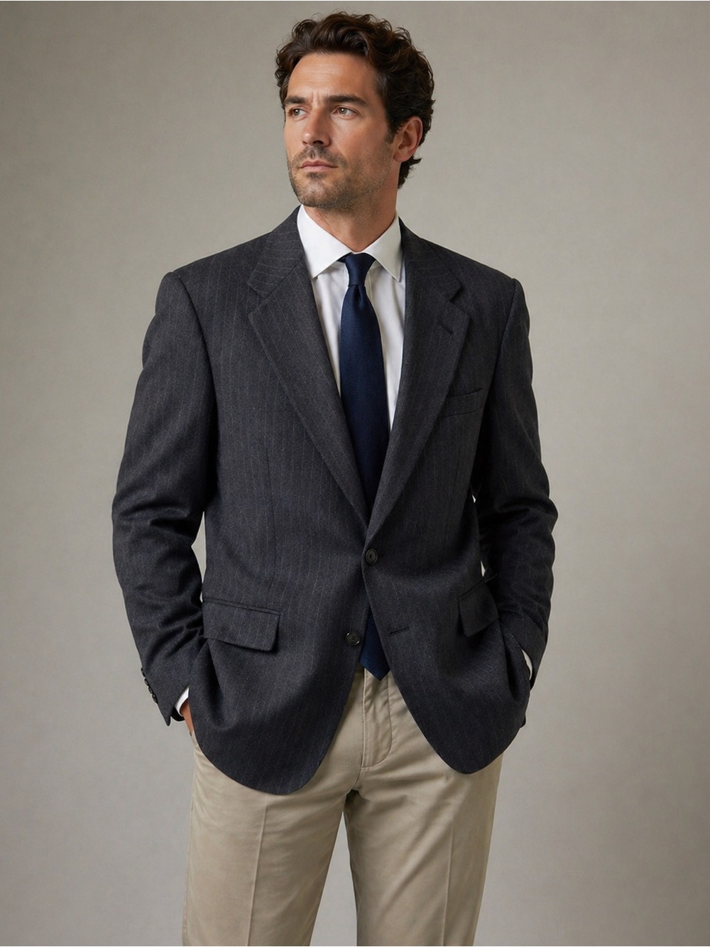 Burberry Vintage Charcoal Grey Pinstriped 2 Button Wool Lined Blazer Jacket